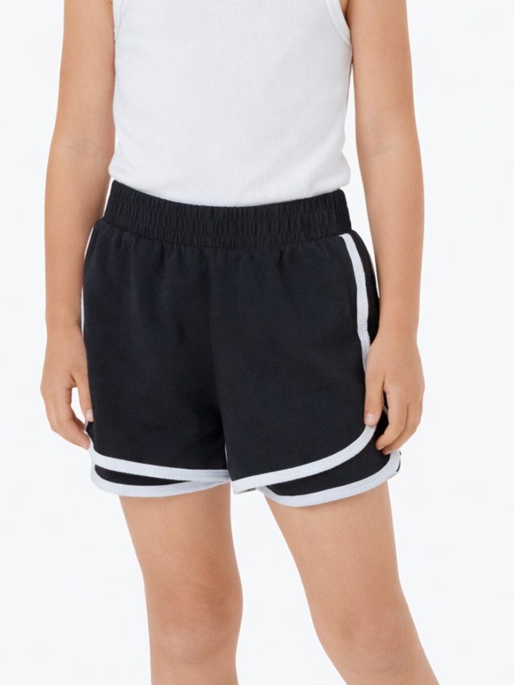 wonder nation Girls White Ribbed Tank Black Dolphin Hem Shorts Size M (7/8)